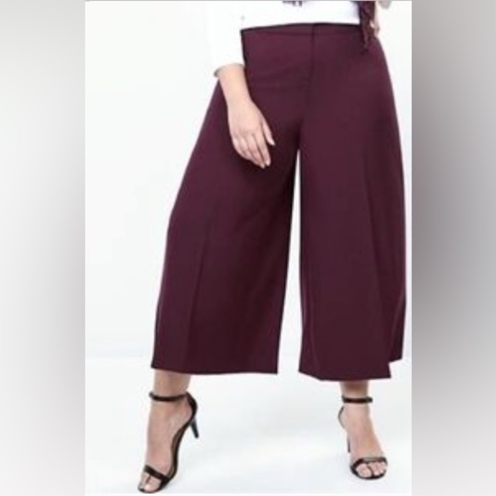NWT Lane Bryant womens ”The Allie” maroon high rise‎ wide leg crop pants size 26